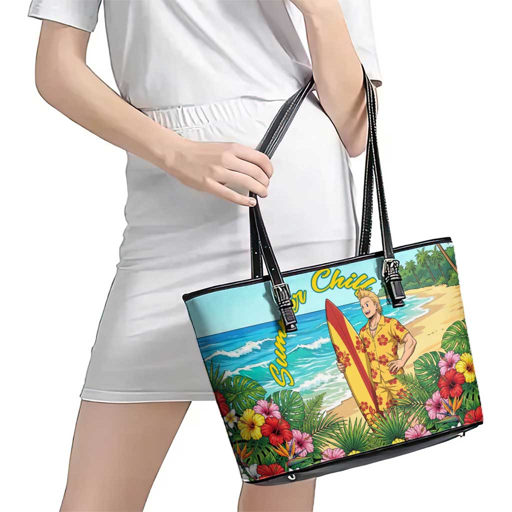 Mirio Togata Summer Chill Leather Tote Bag Tropical Anime Surf Scene
