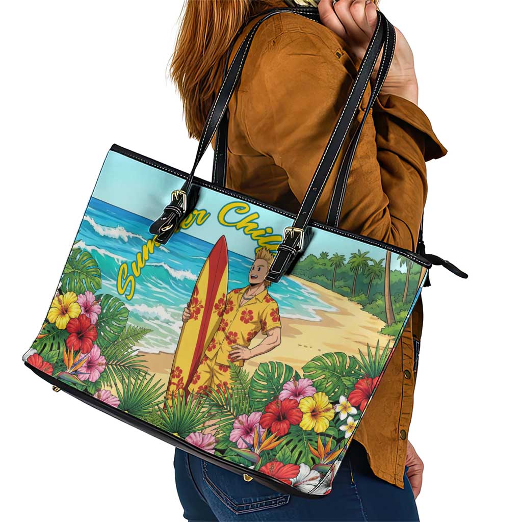 Mirio Togata Summer Chill Leather Tote Bag Tropical Anime Surf Scene