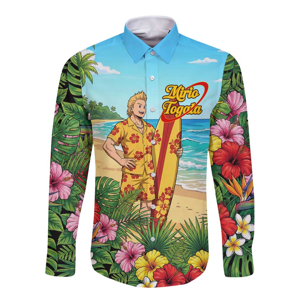 Mirio Togata Summer Chill Long Sleeve Button Shirt Tropical Anime Surf Scene