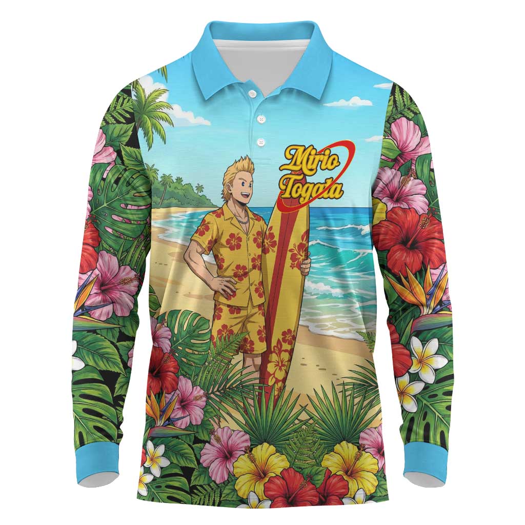 Mirio Togata Summer Chill Long Sleeve Polo Shirt Tropical Anime Surf Scene