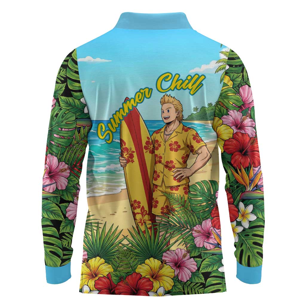 Mirio Togata Summer Chill Long Sleeve Polo Shirt Tropical Anime Surf Scene