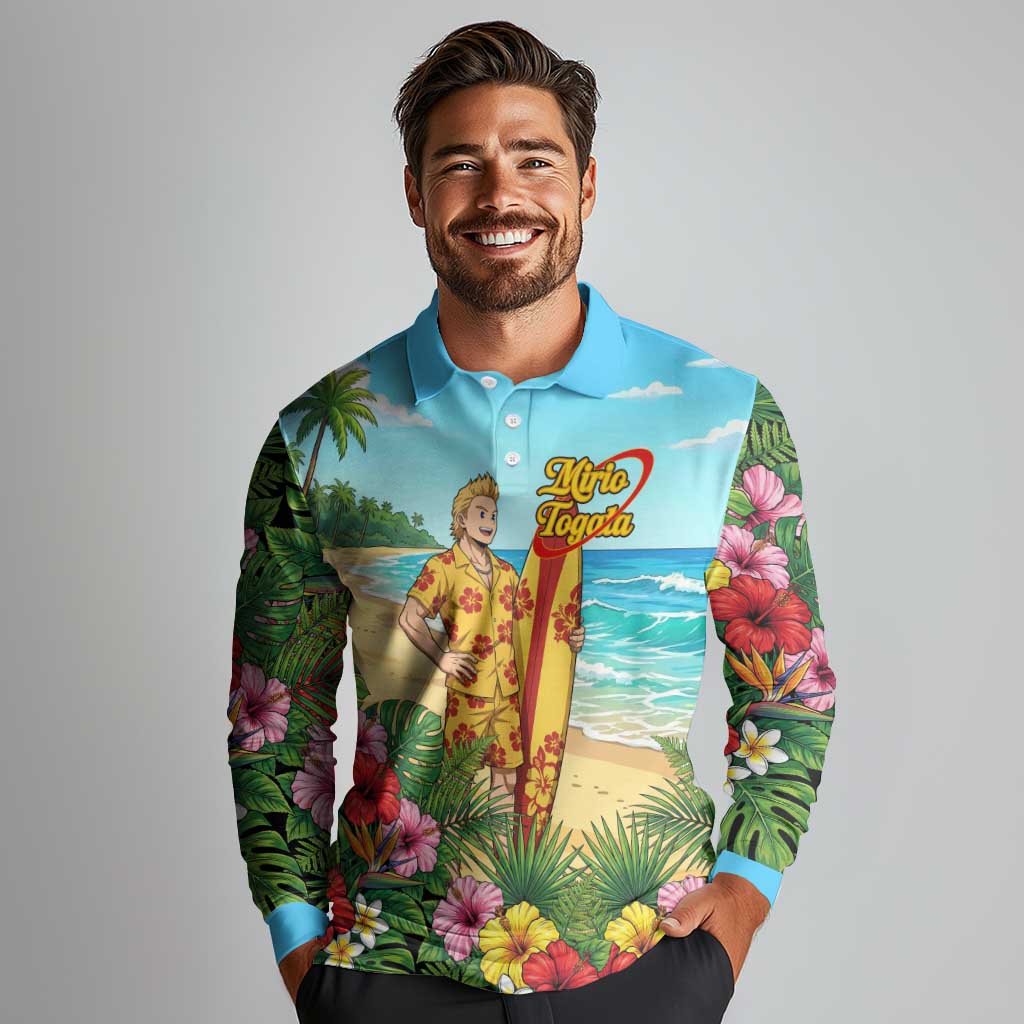 Mirio Togata Summer Chill Long Sleeve Polo Shirt Tropical Anime Surf Scene