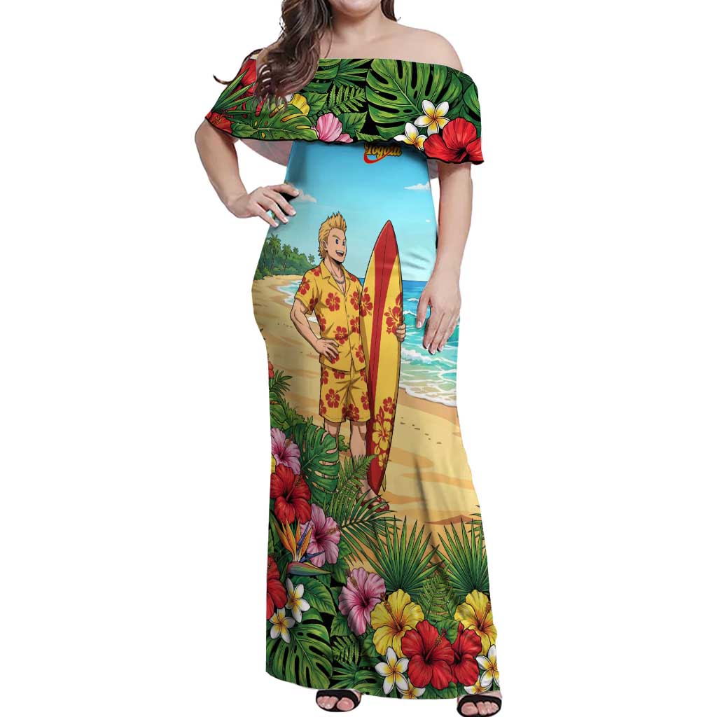 Mirio Togata Summer Chill Off Shoulder Maxi Dress Tropical Anime Surf Scene