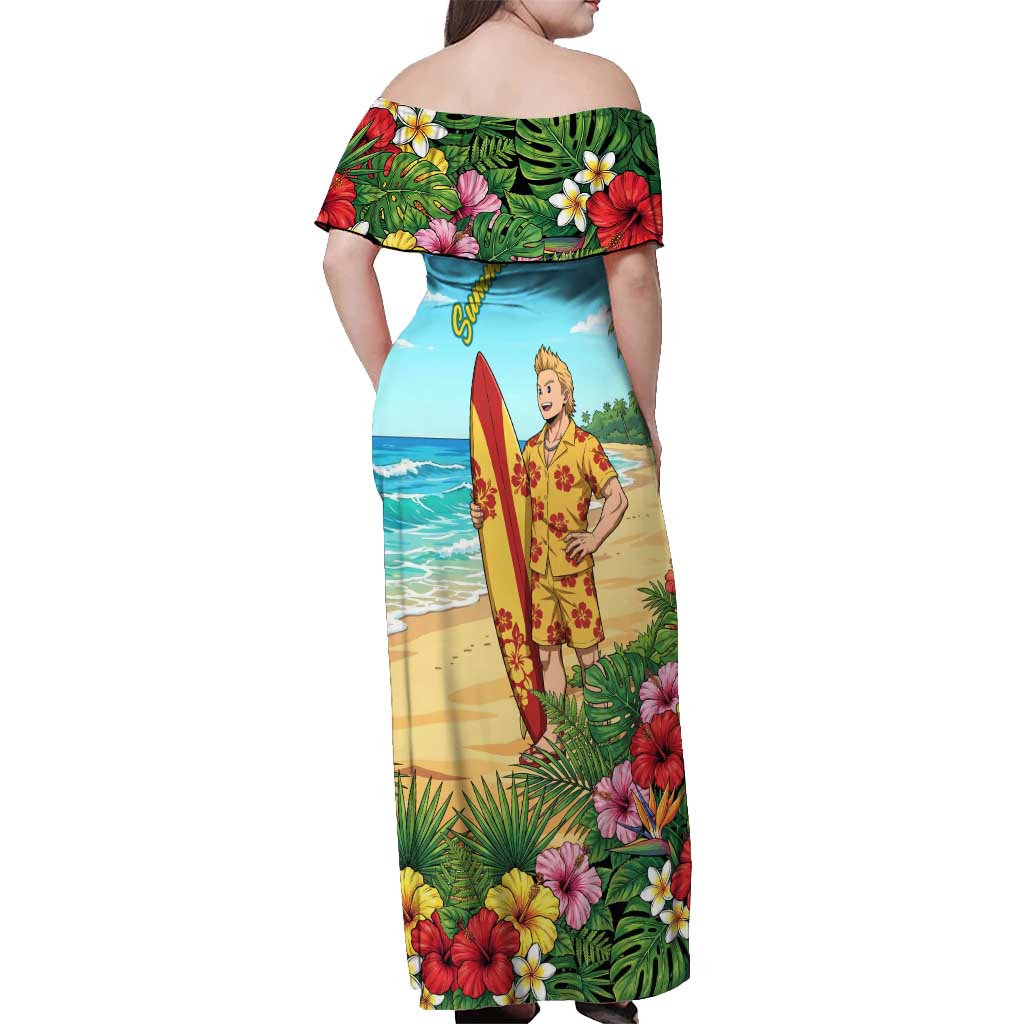 Mirio Togata Summer Chill Off Shoulder Maxi Dress Tropical Anime Surf Scene