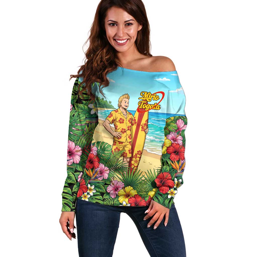 Mirio Togata Summer Chill Off Shoulder Sweater Tropical Anime Surf Scene