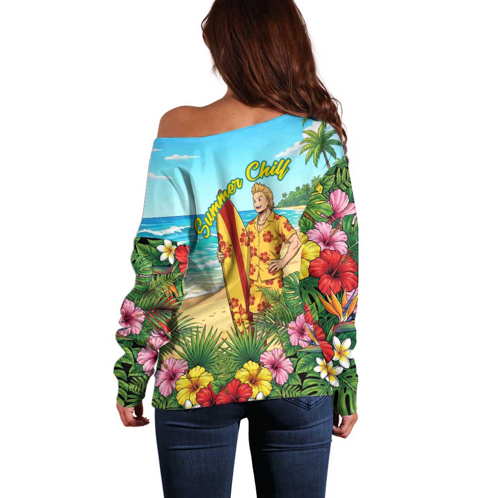 Mirio Togata Summer Chill Off Shoulder Sweater Tropical Anime Surf Scene