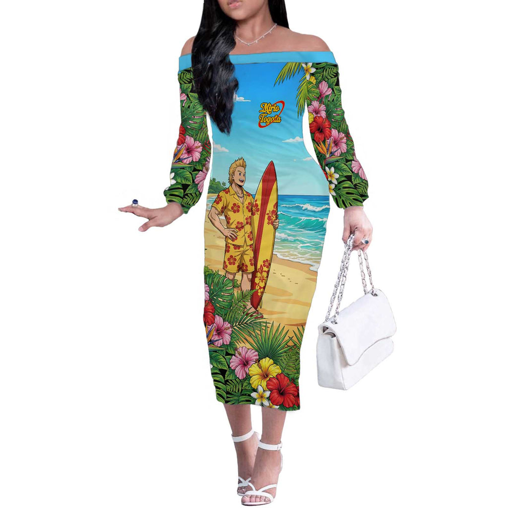 Mirio Togata Summer Chill Off The Shoulder Long Sleeve Dress Tropical Anime Surf Scene