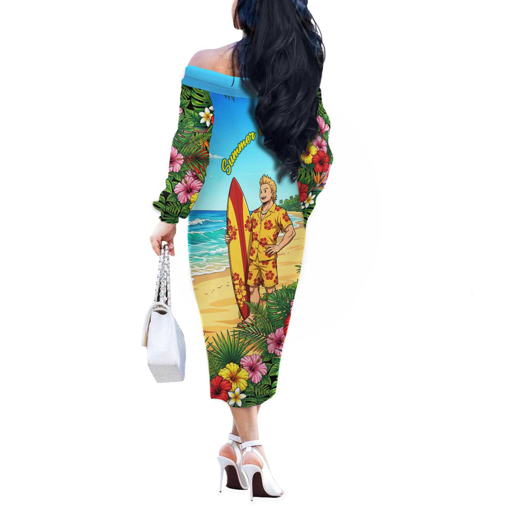 Mirio Togata Summer Chill Off The Shoulder Long Sleeve Dress Tropical Anime Surf Scene