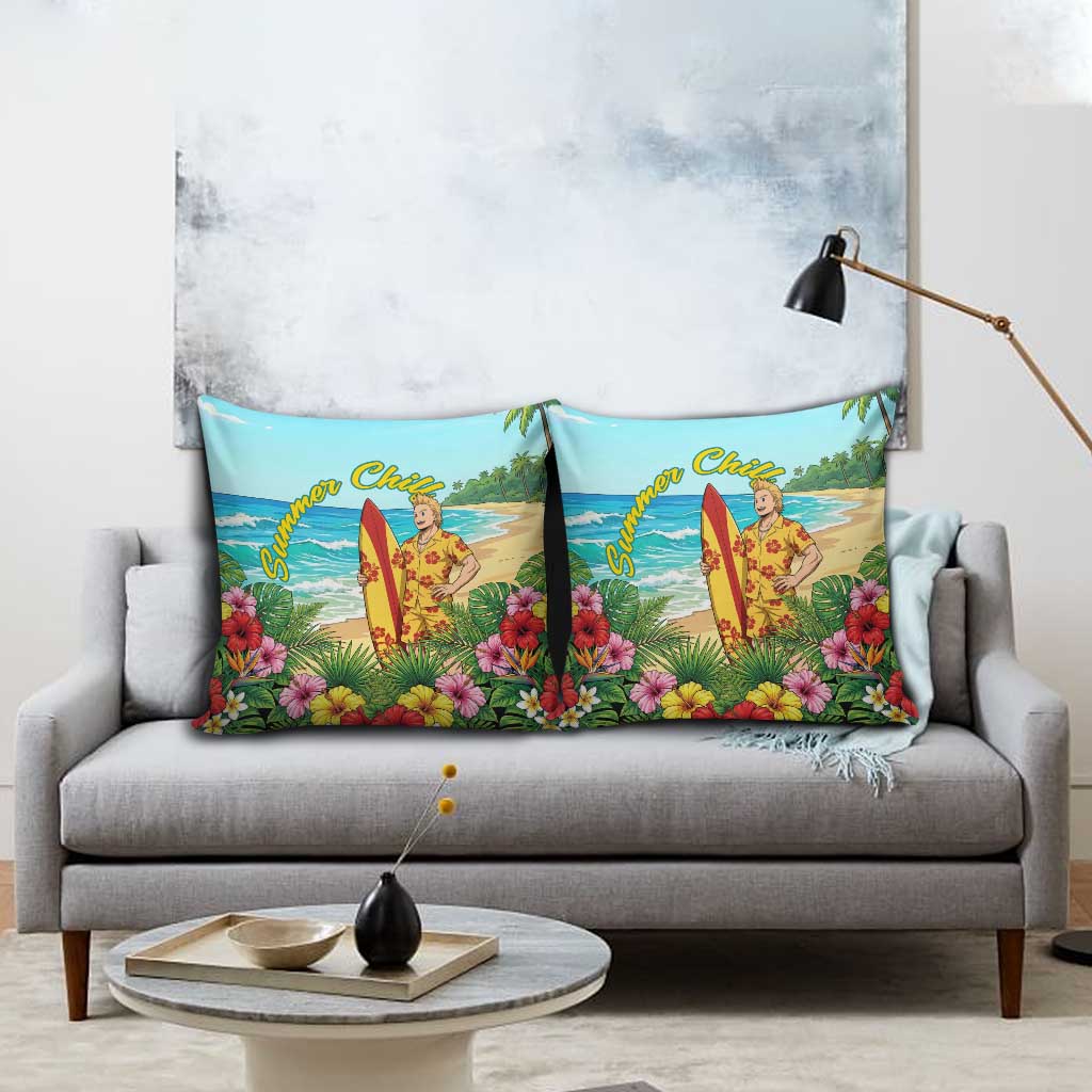 Mirio Togata Summer Chill Pillow Cover Tropical Anime Surf Scene