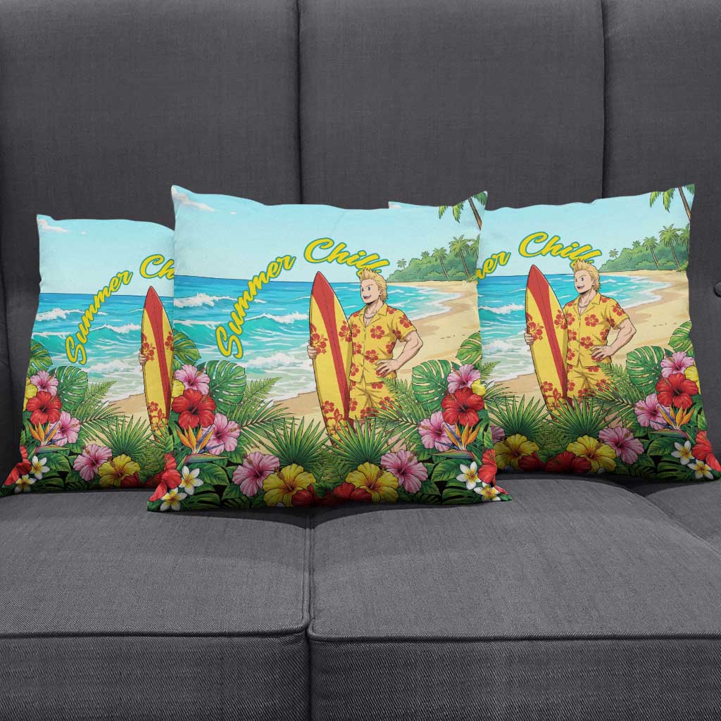 Mirio Togata Summer Chill Pillow Cover Tropical Anime Surf Scene