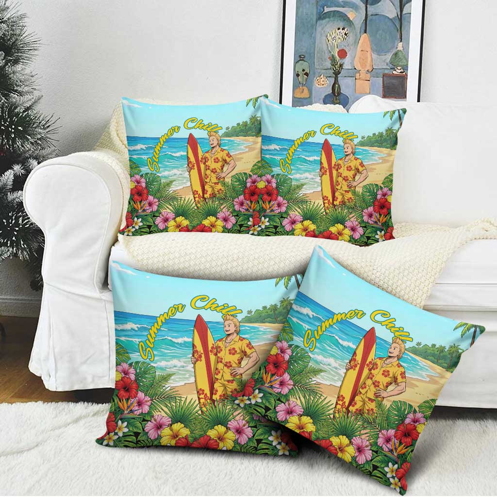Mirio Togata Summer Chill Pillow Cover Tropical Anime Surf Scene