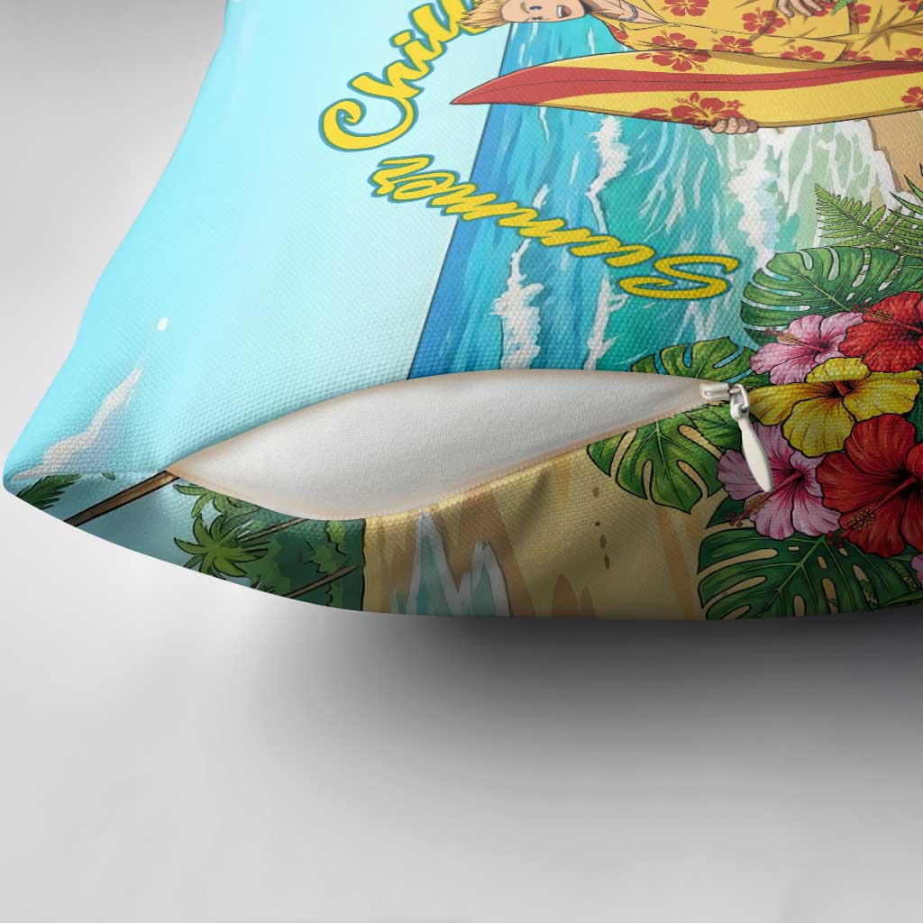 Mirio Togata Summer Chill Pillow Cover Tropical Anime Surf Scene