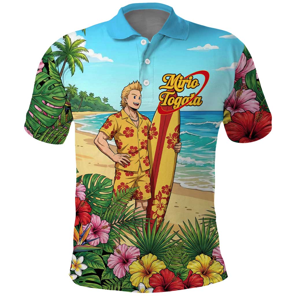 Mirio Togata Summer Chill Polo Shirt Tropical Anime Surf Scene