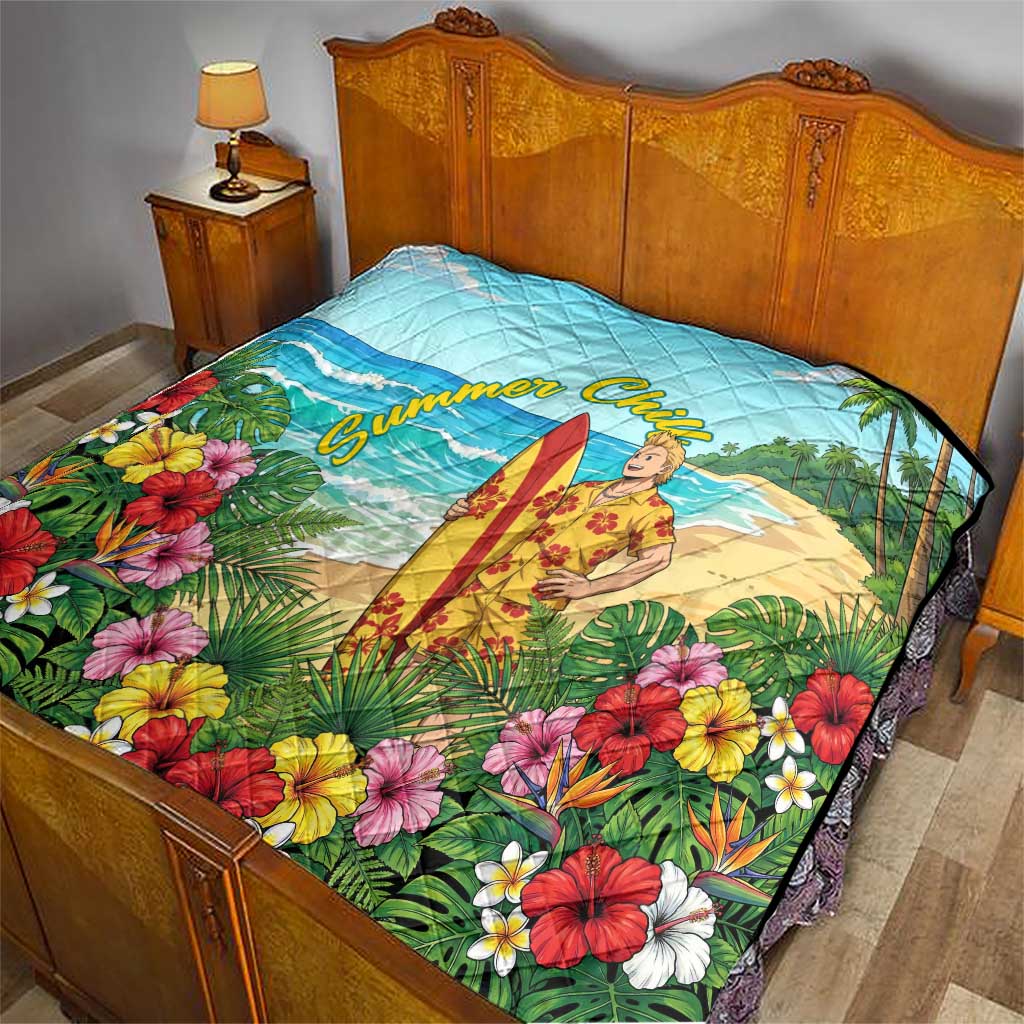 Mirio Togata Summer Chill Quilt Tropical Anime Surf Scene