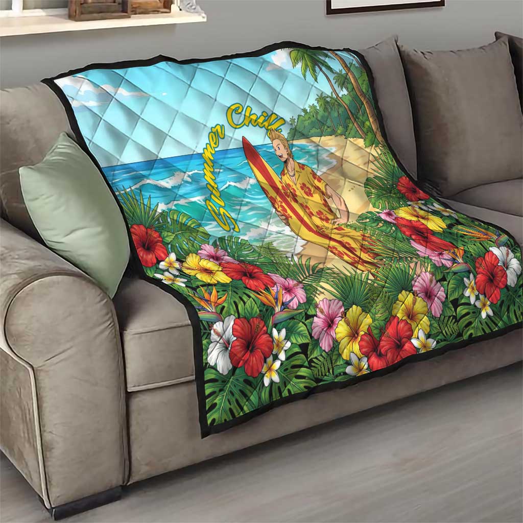 Mirio Togata Summer Chill Quilt Tropical Anime Surf Scene