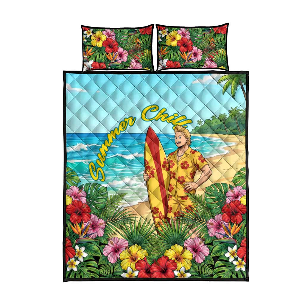 Mirio Togata Summer Chill Quilt Bed Set Tropical Anime Surf Scene