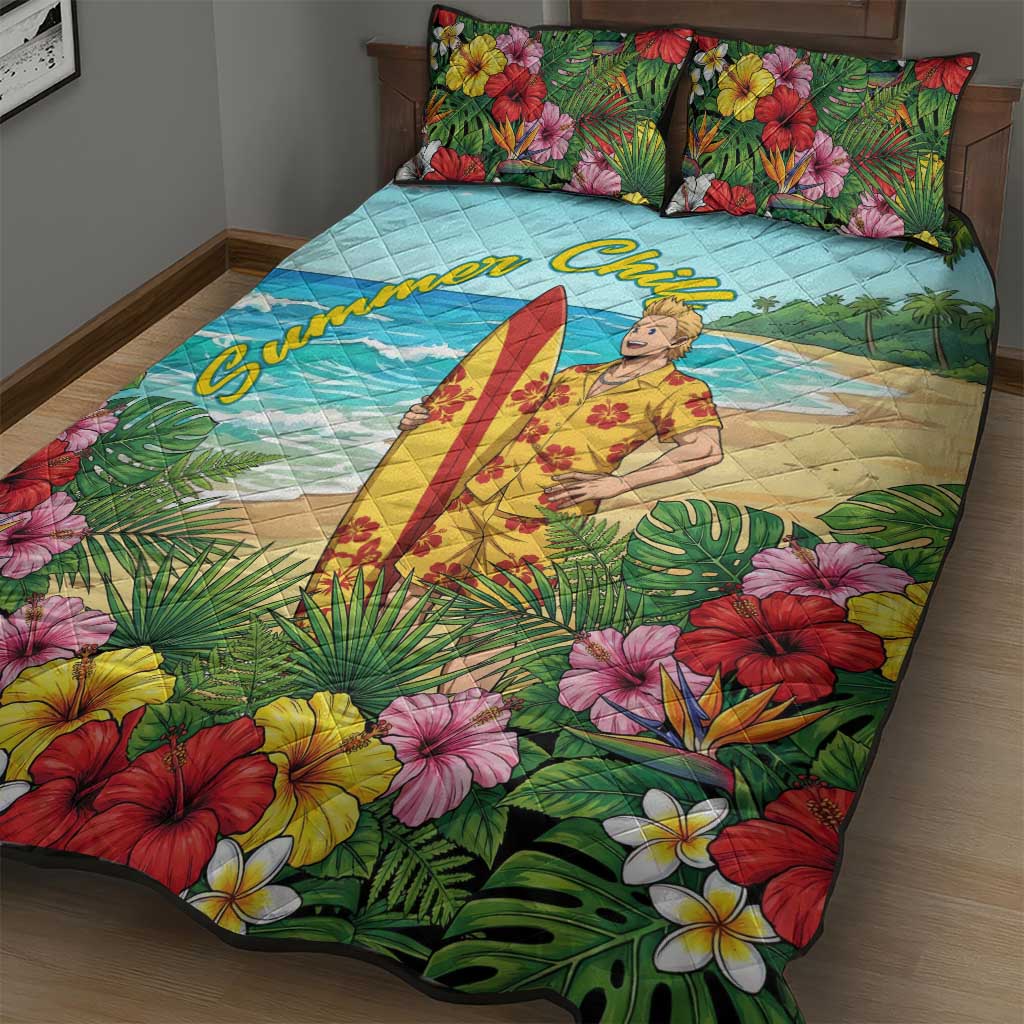 Mirio Togata Summer Chill Quilt Bed Set Tropical Anime Surf Scene