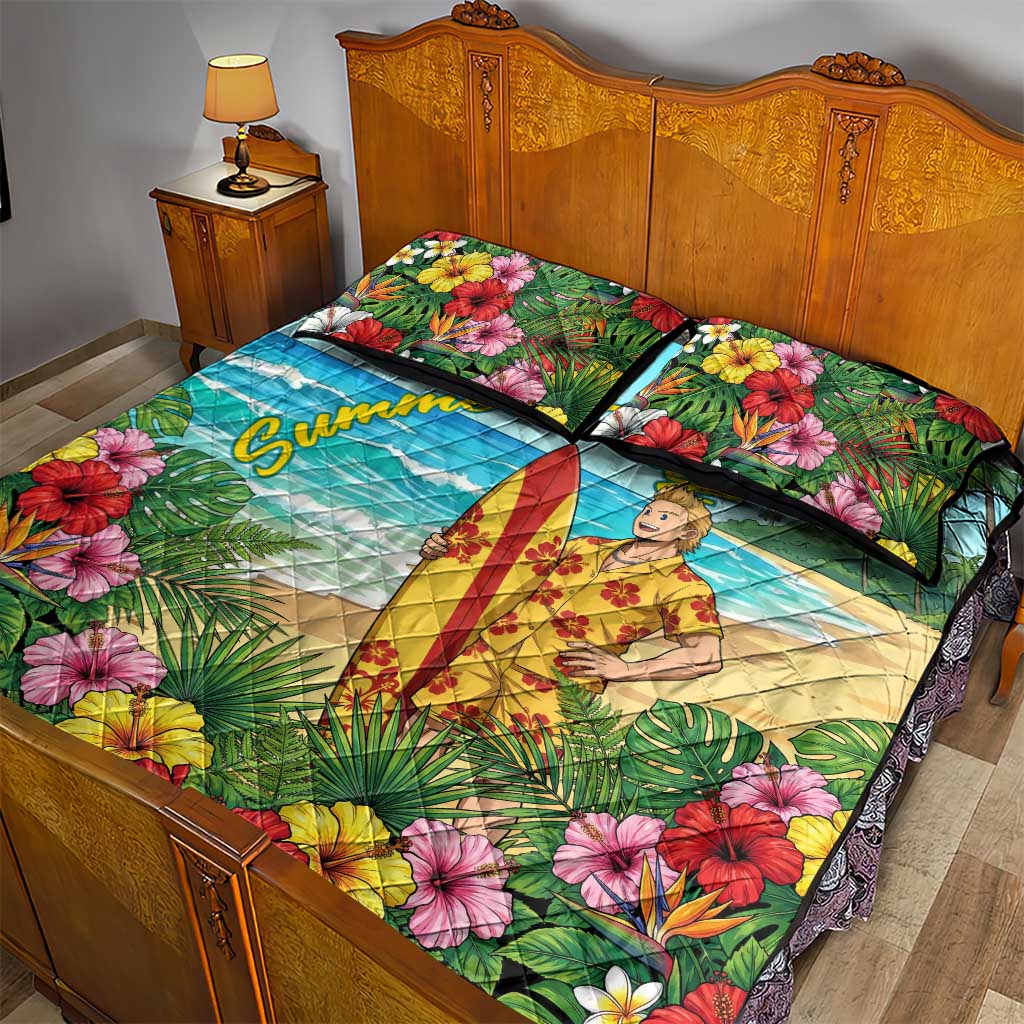 Mirio Togata Summer Chill Quilt Bed Set Tropical Anime Surf Scene