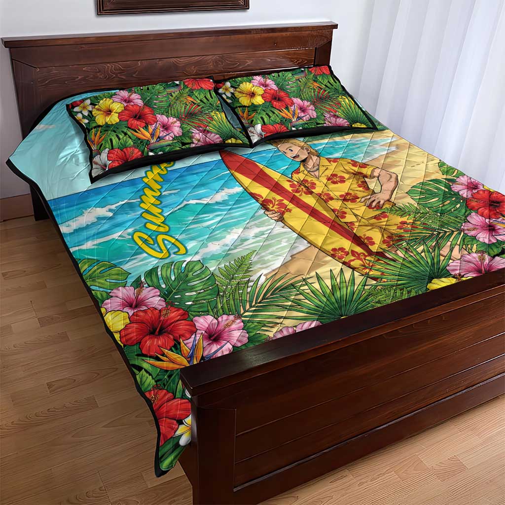 Mirio Togata Summer Chill Quilt Bed Set Tropical Anime Surf Scene