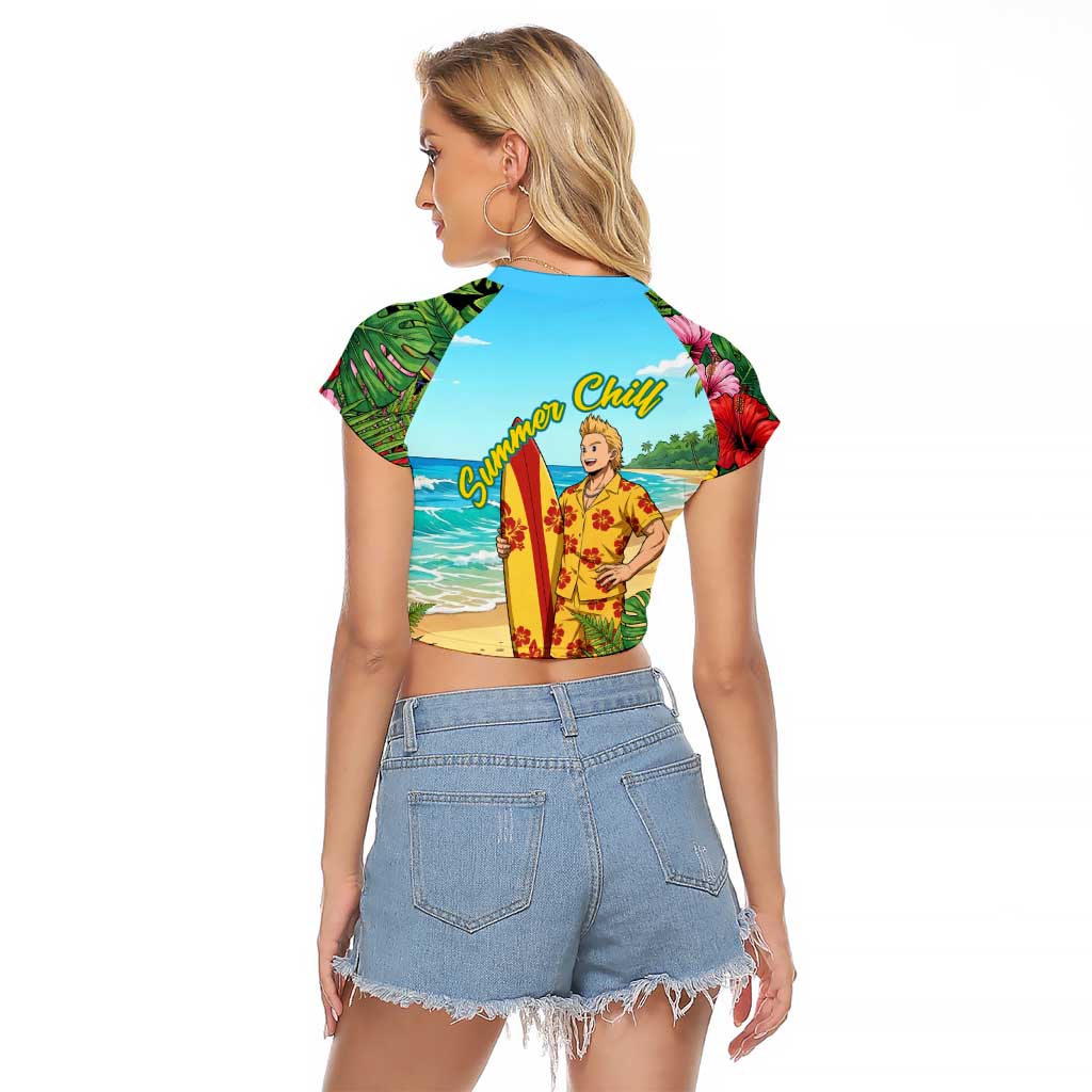Mirio Togata Summer Chill Raglan Cropped T Shirt Tropical Anime Surf Scene