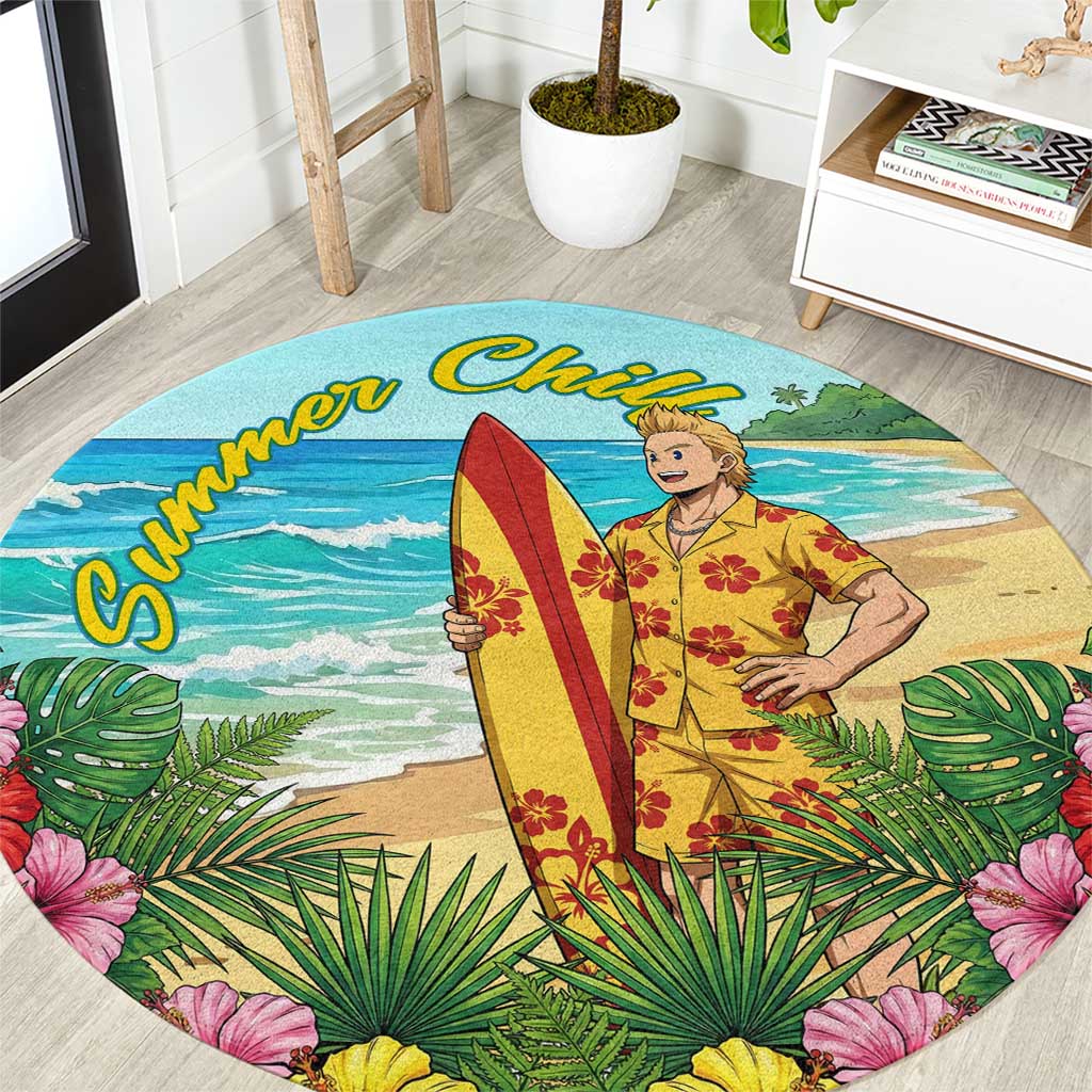 Mirio Togata Summer Chill Round Carpet Tropical Anime Surf Scene