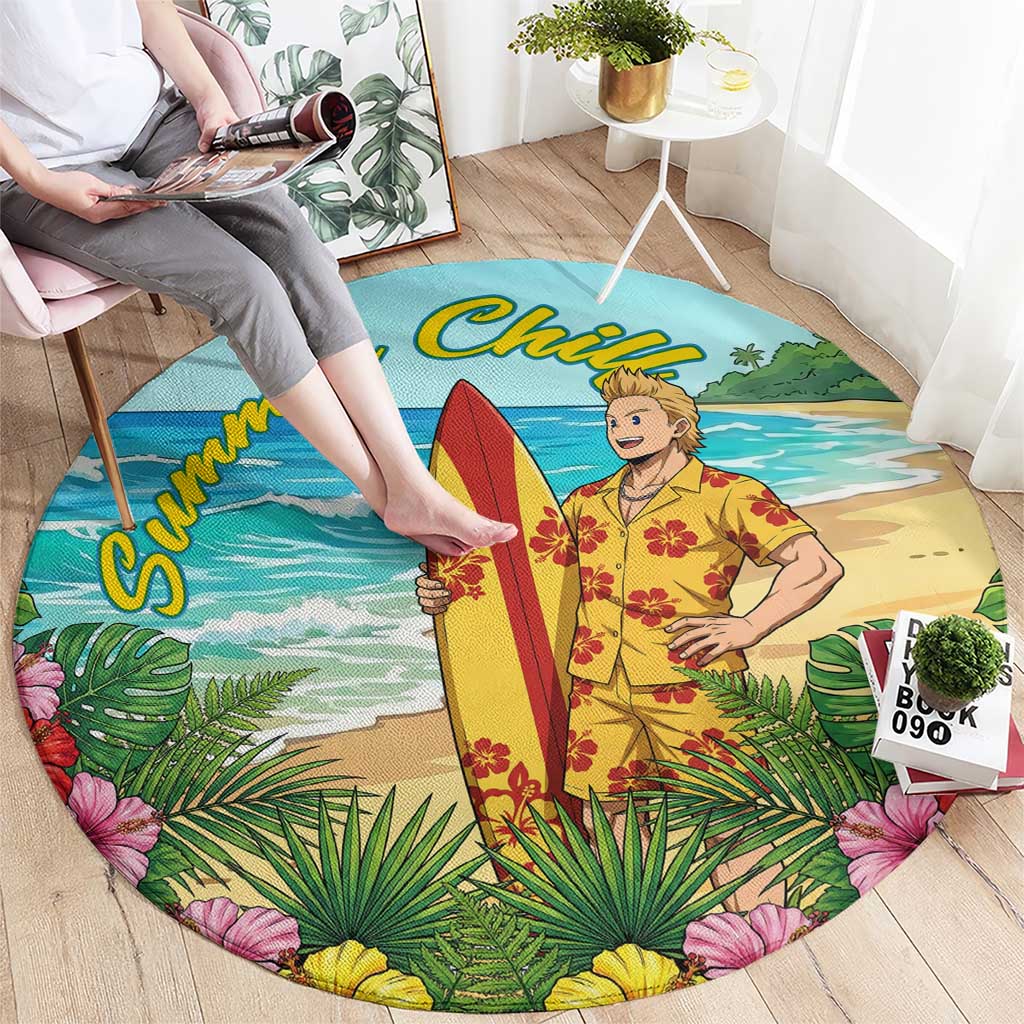 Mirio Togata Summer Chill Round Carpet Tropical Anime Surf Scene