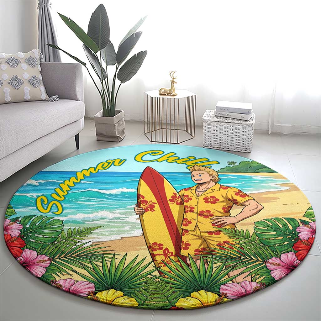 Mirio Togata Summer Chill Round Carpet Tropical Anime Surf Scene
