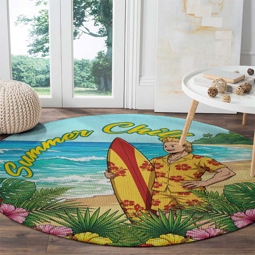 Mirio Togata Summer Chill Round Carpet Tropical Anime Surf Scene
