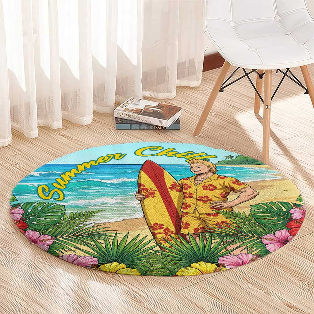 Mirio Togata Summer Chill Round Carpet Tropical Anime Surf Scene