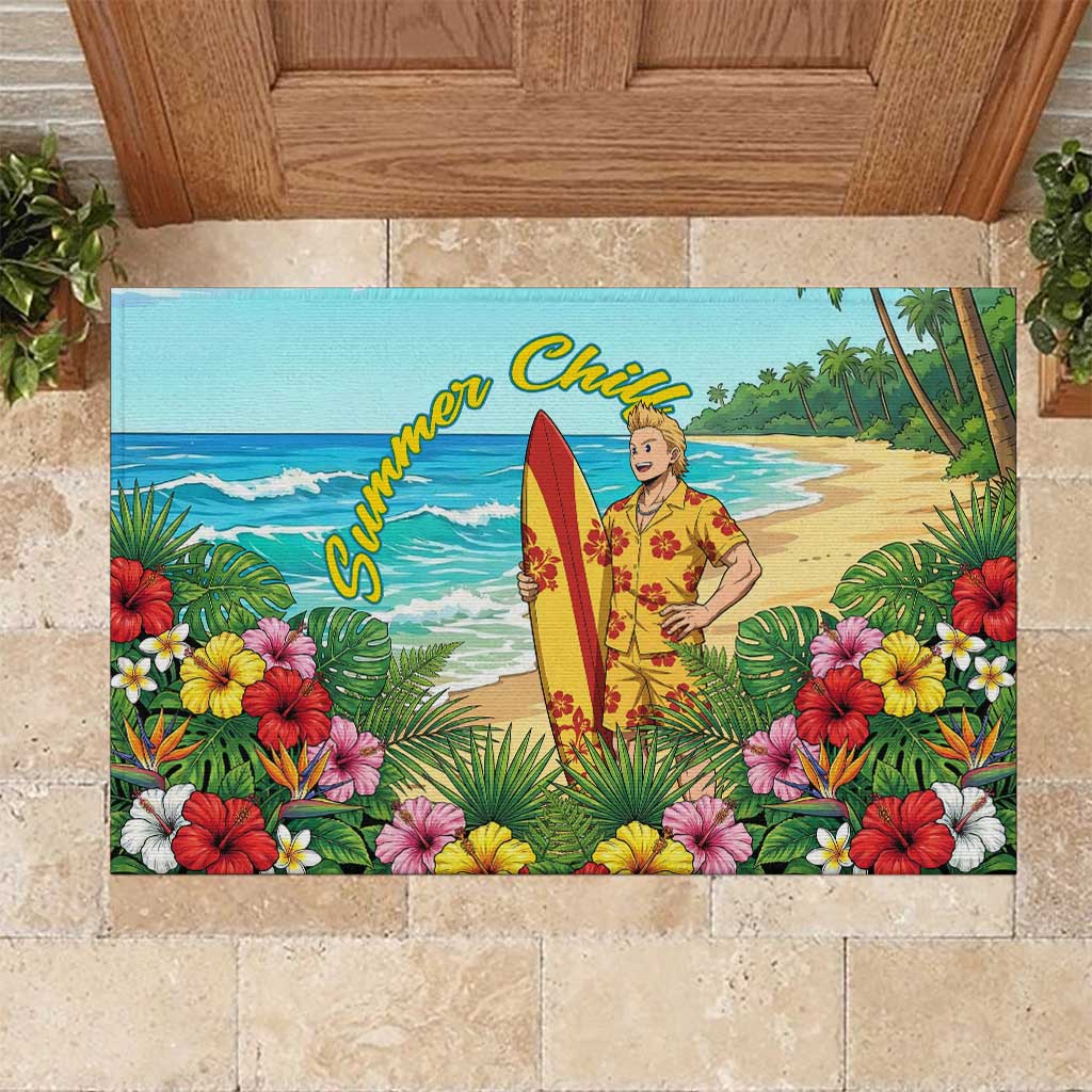 Mirio Togata Summer Chill Rubber Doormat Tropical Anime Surf Scene