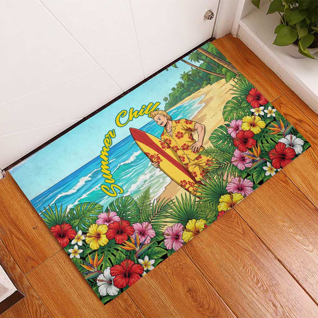 Mirio Togata Summer Chill Rubber Doormat Tropical Anime Surf Scene