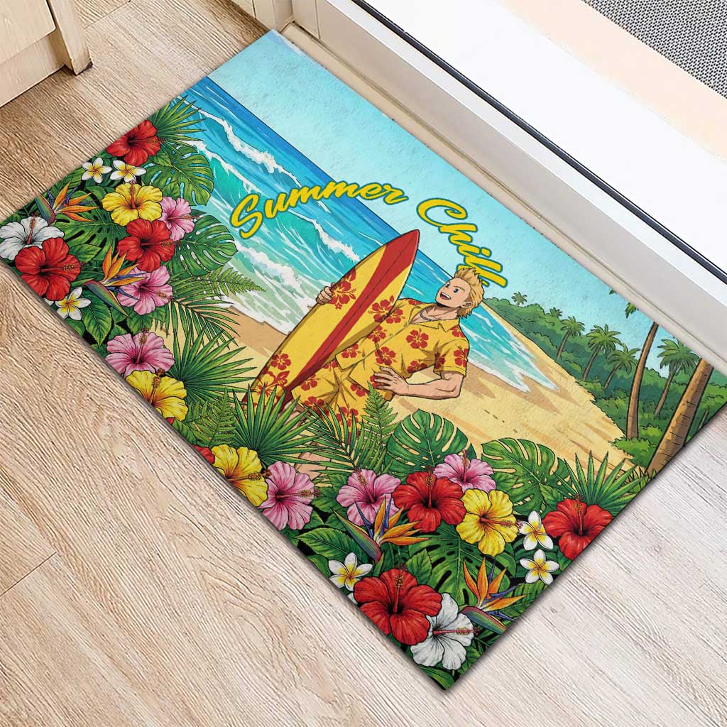 Mirio Togata Summer Chill Rubber Doormat Tropical Anime Surf Scene