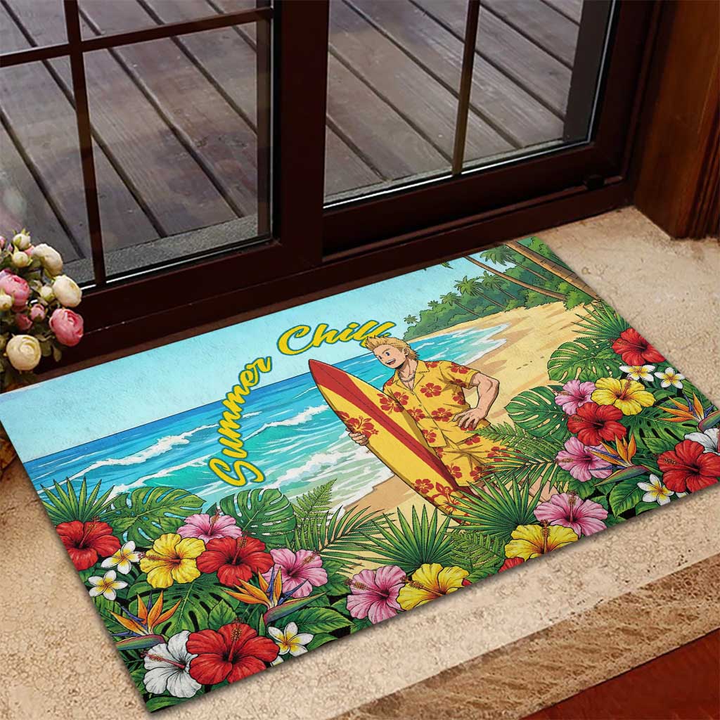 Mirio Togata Summer Chill Rubber Doormat Tropical Anime Surf Scene