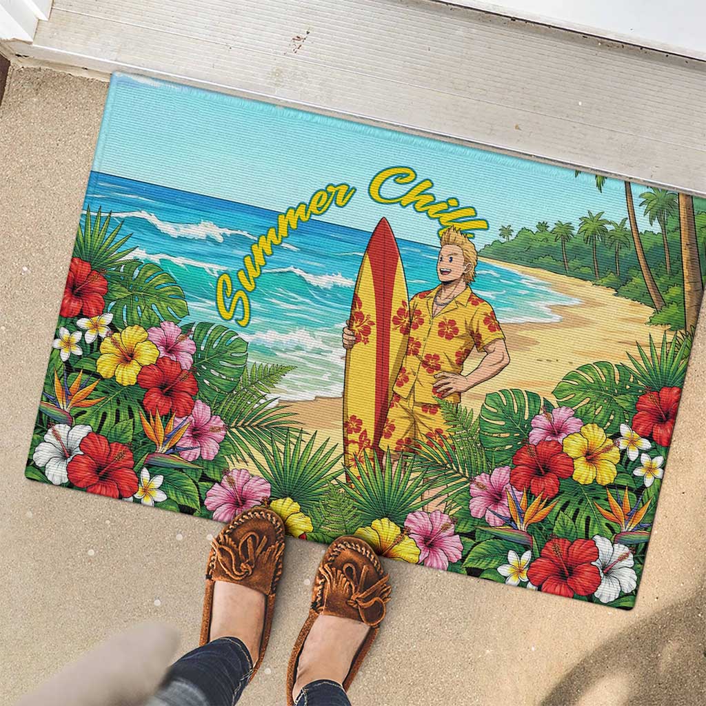 Mirio Togata Summer Chill Rubber Doormat Tropical Anime Surf Scene