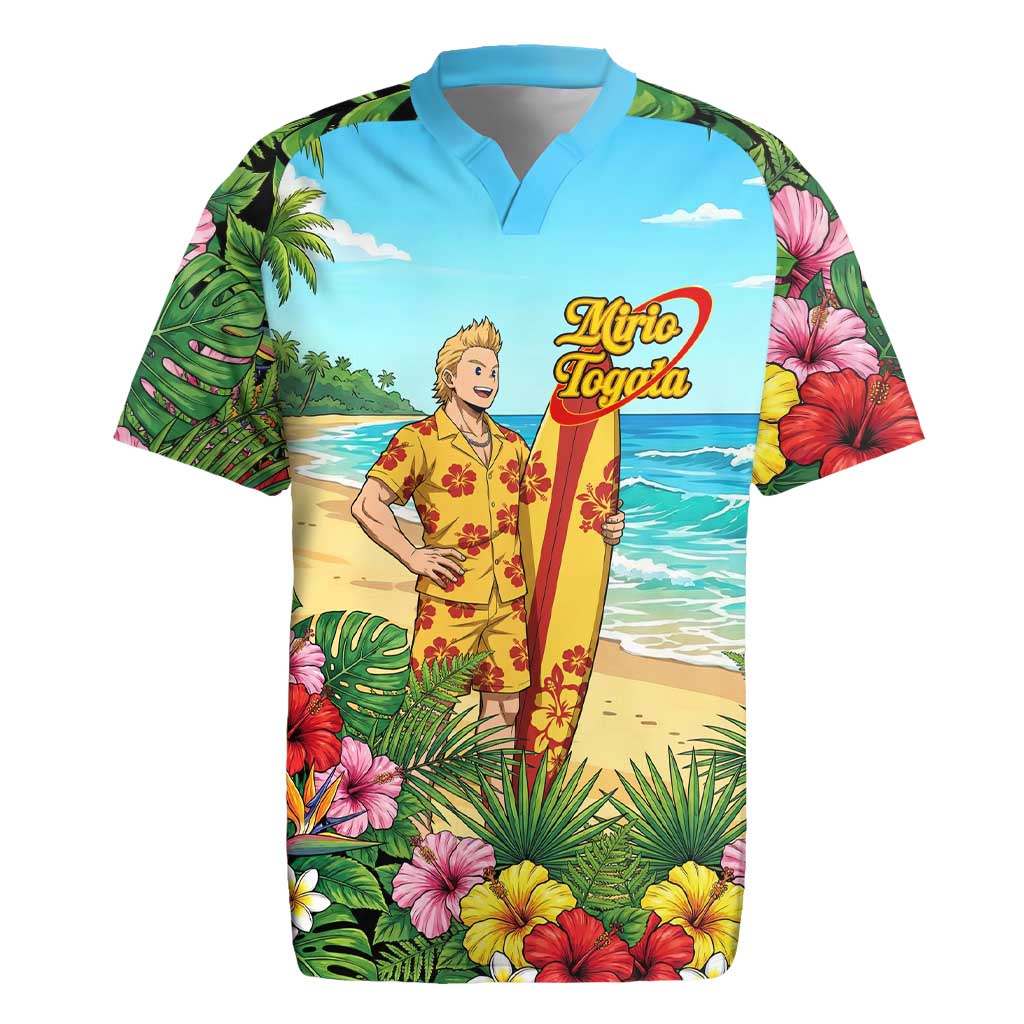 Mirio Togata Summer Chill Rugby Jersey Tropical Anime Surf Scene