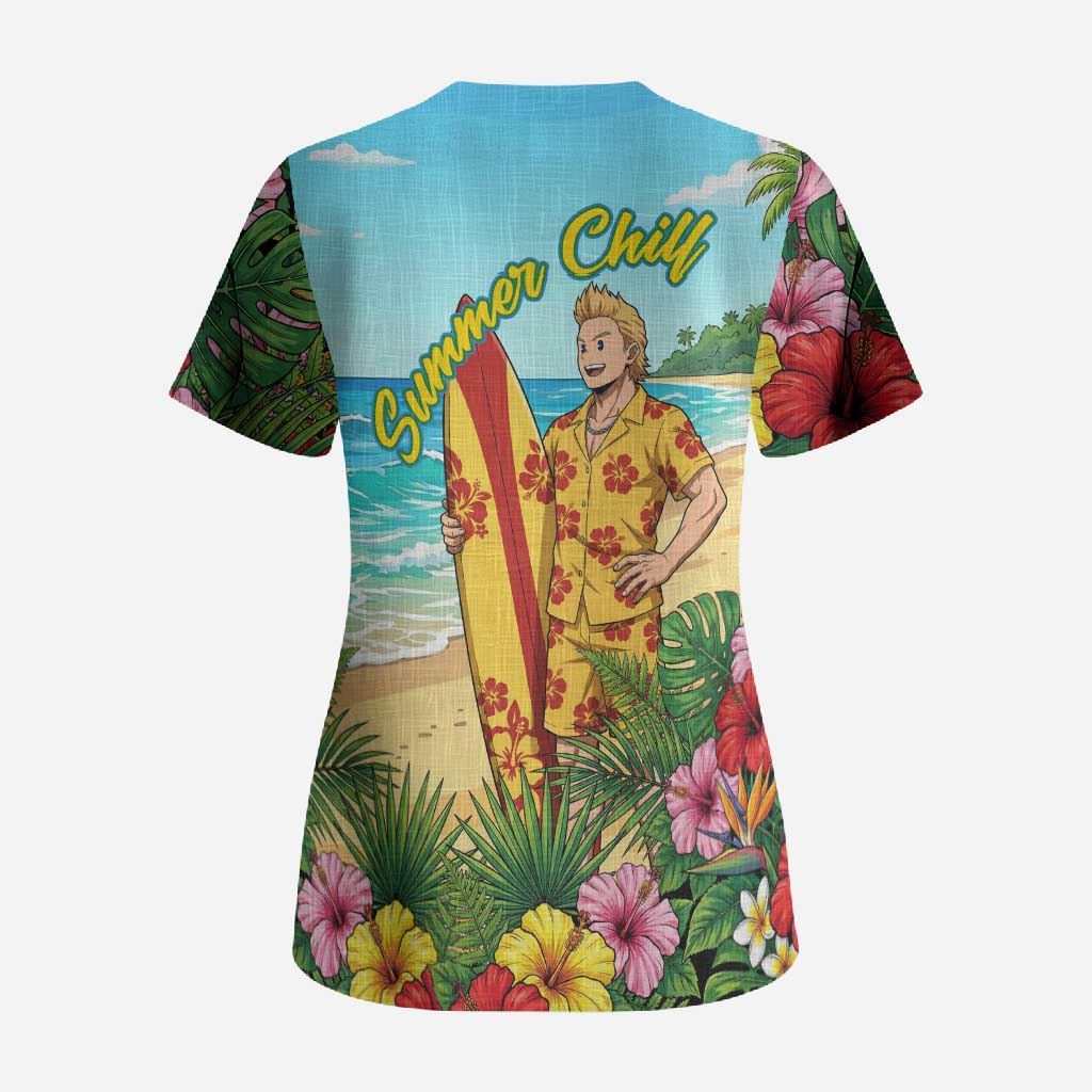 Mirio Togata Summer Chill Scrub Top Tropical Anime Surf Scene
