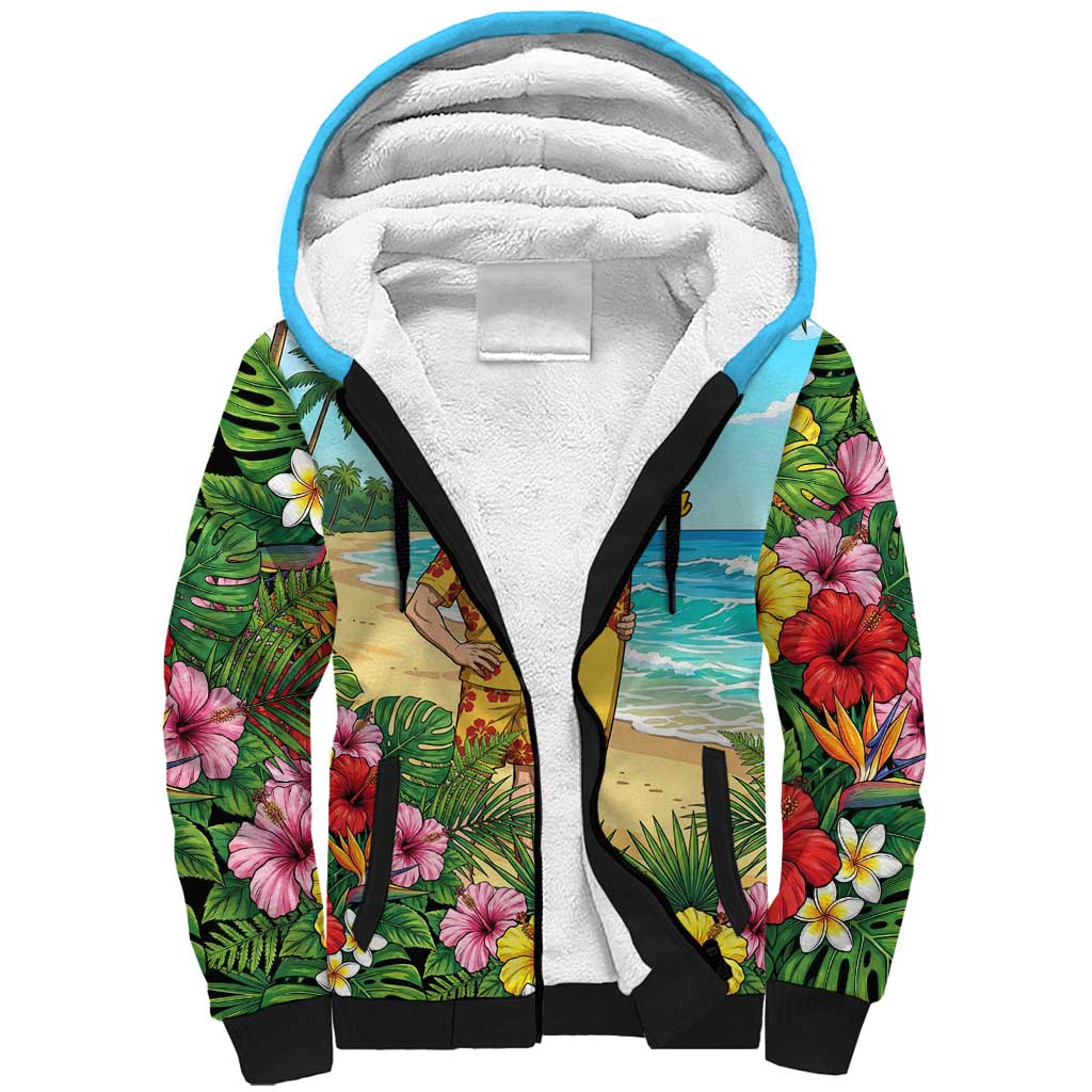 Mirio Togata Summer Chill Sherpa Hoodie Tropical Anime Surf Scene