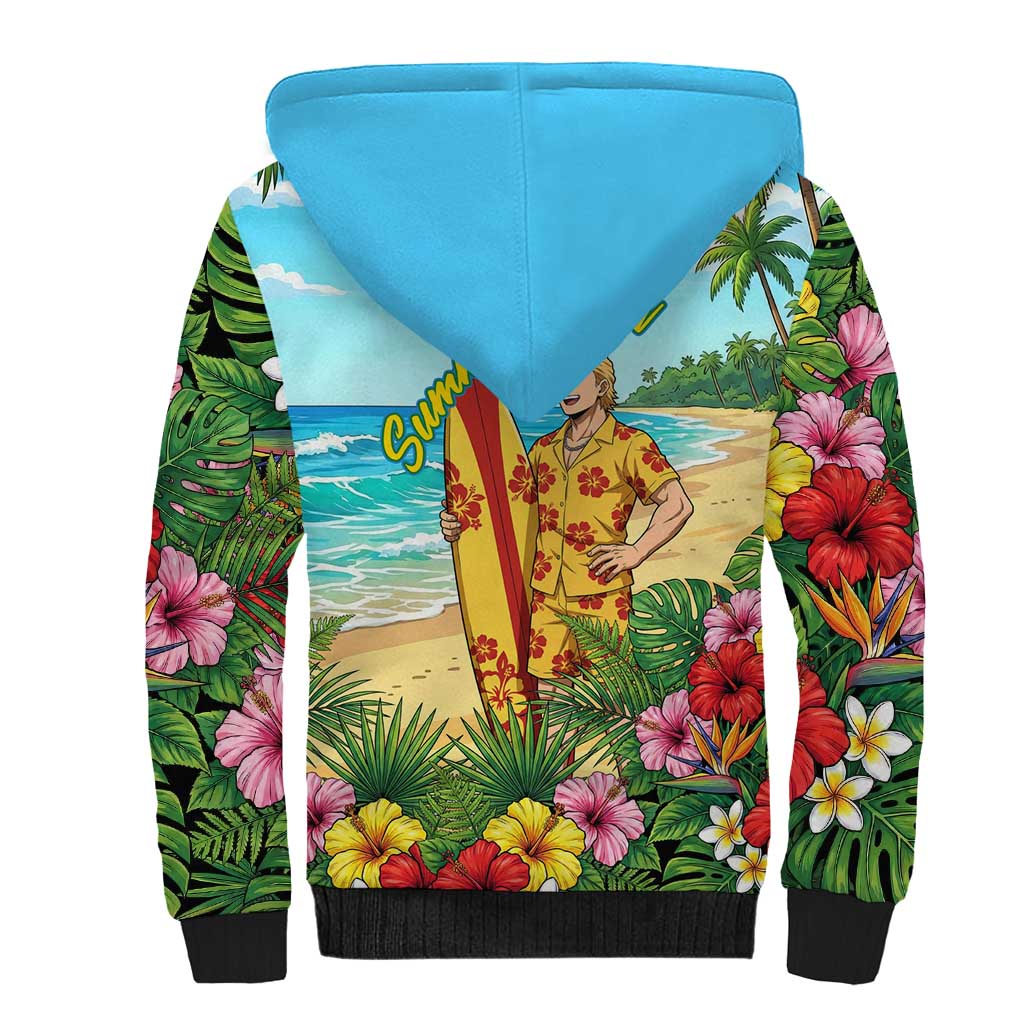 Mirio Togata Summer Chill Sherpa Hoodie Tropical Anime Surf Scene