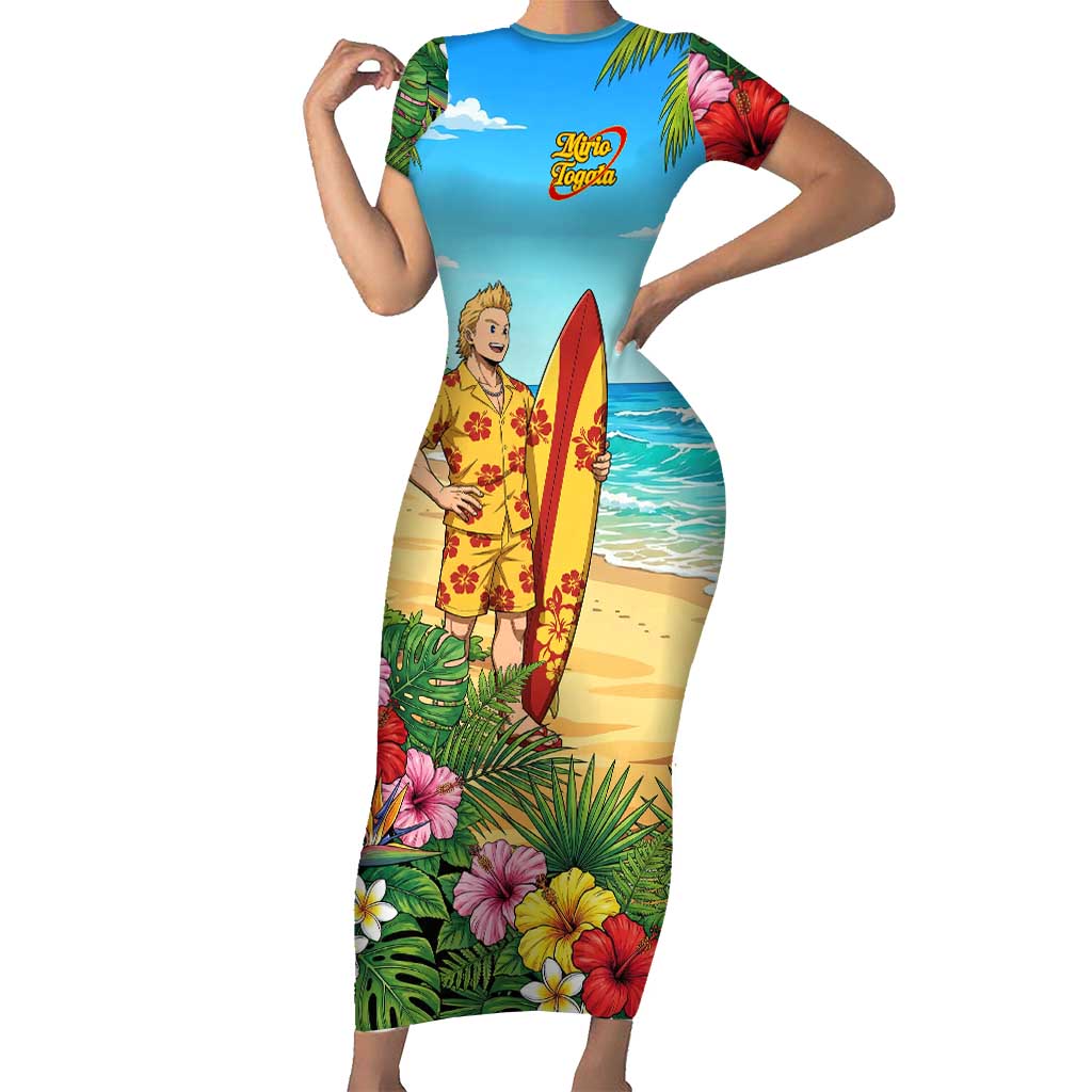 Mirio Togata Summer Chill Short Sleeve Bodycon Dress Tropical Anime Surf Scene