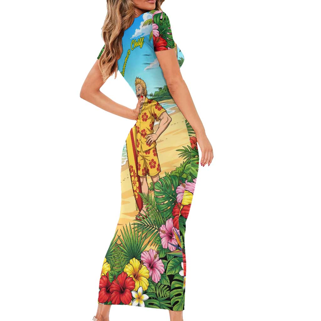 Mirio Togata Summer Chill Short Sleeve Bodycon Dress Tropical Anime Surf Scene