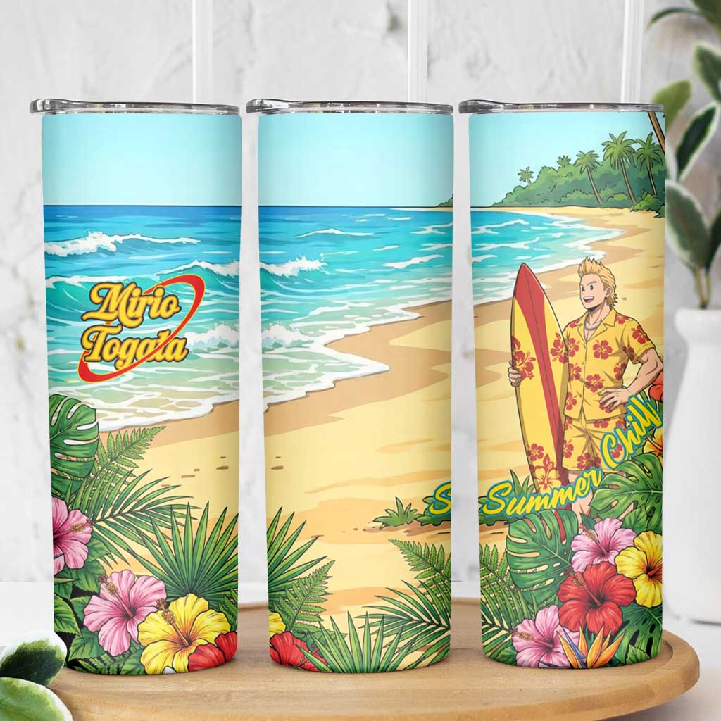 Mirio Togata Summer Chill Skinny Tumbler Tropical Anime Surf Scene