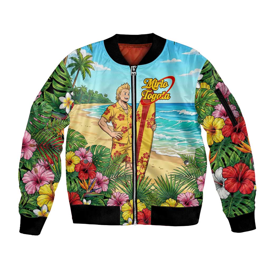 Mirio Togata Summer Chill Sleeve Zip Bomber Jacket Tropical Anime Surf Scene