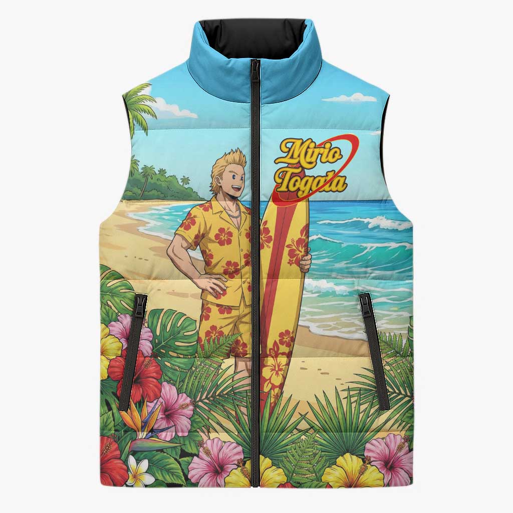 Mirio Togata Summer Chill Sleeveless Puffer Jacket Tropical Anime Surf Scene
