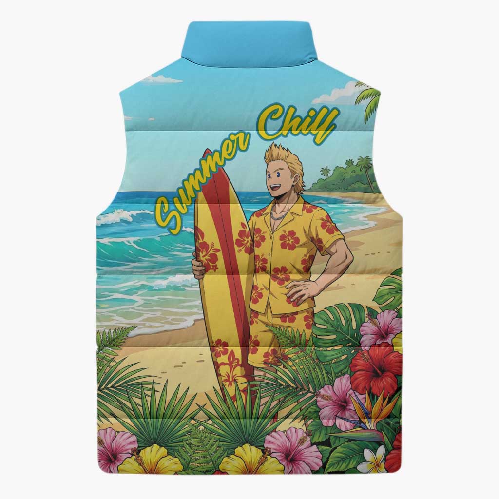 Mirio Togata Summer Chill Sleeveless Puffer Jacket Tropical Anime Surf Scene