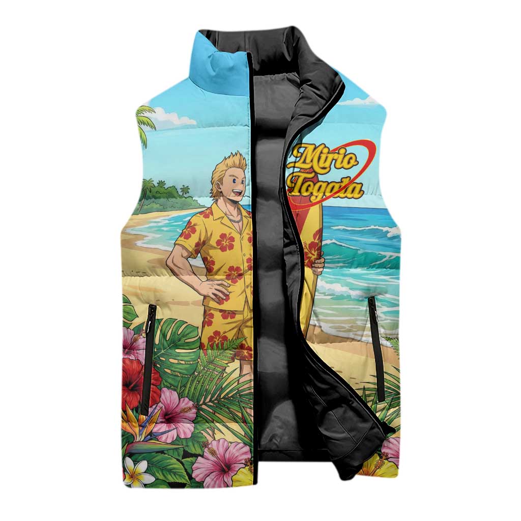 Mirio Togata Summer Chill Sleeveless Puffer Jacket Tropical Anime Surf Scene