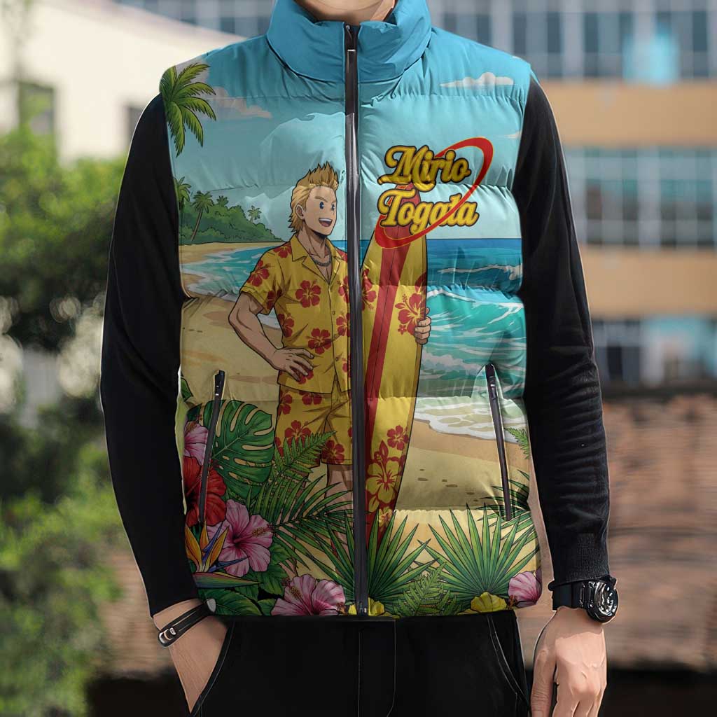 Mirio Togata Summer Chill Sleeveless Puffer Jacket Tropical Anime Surf Scene