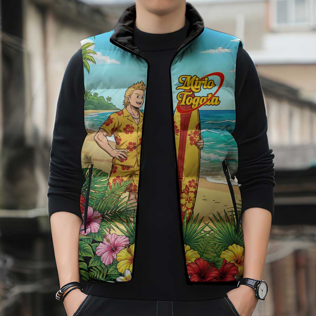 Mirio Togata Summer Chill Sleeveless Puffer Jacket Tropical Anime Surf Scene
