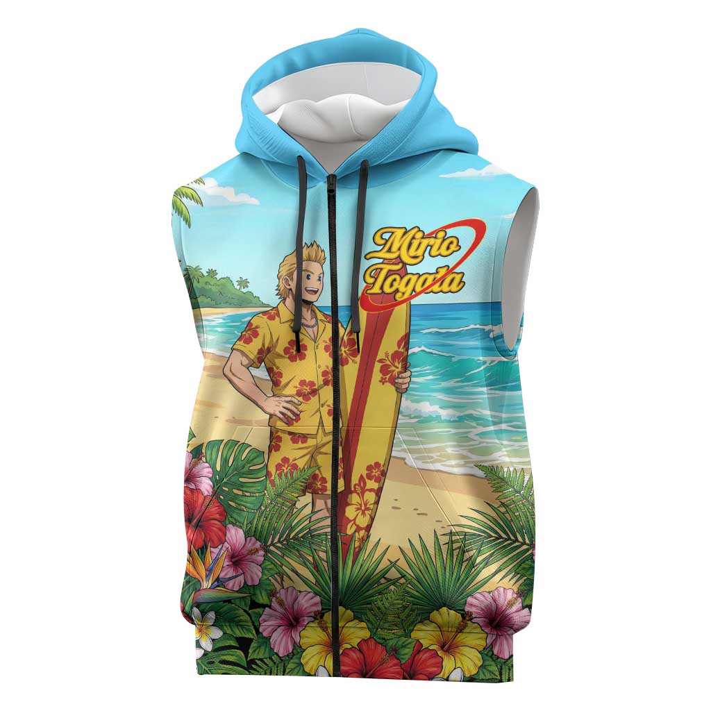 Mirio Togata Summer Chill Sleeveless Zip Hoodie Tropical Anime Surf Scene