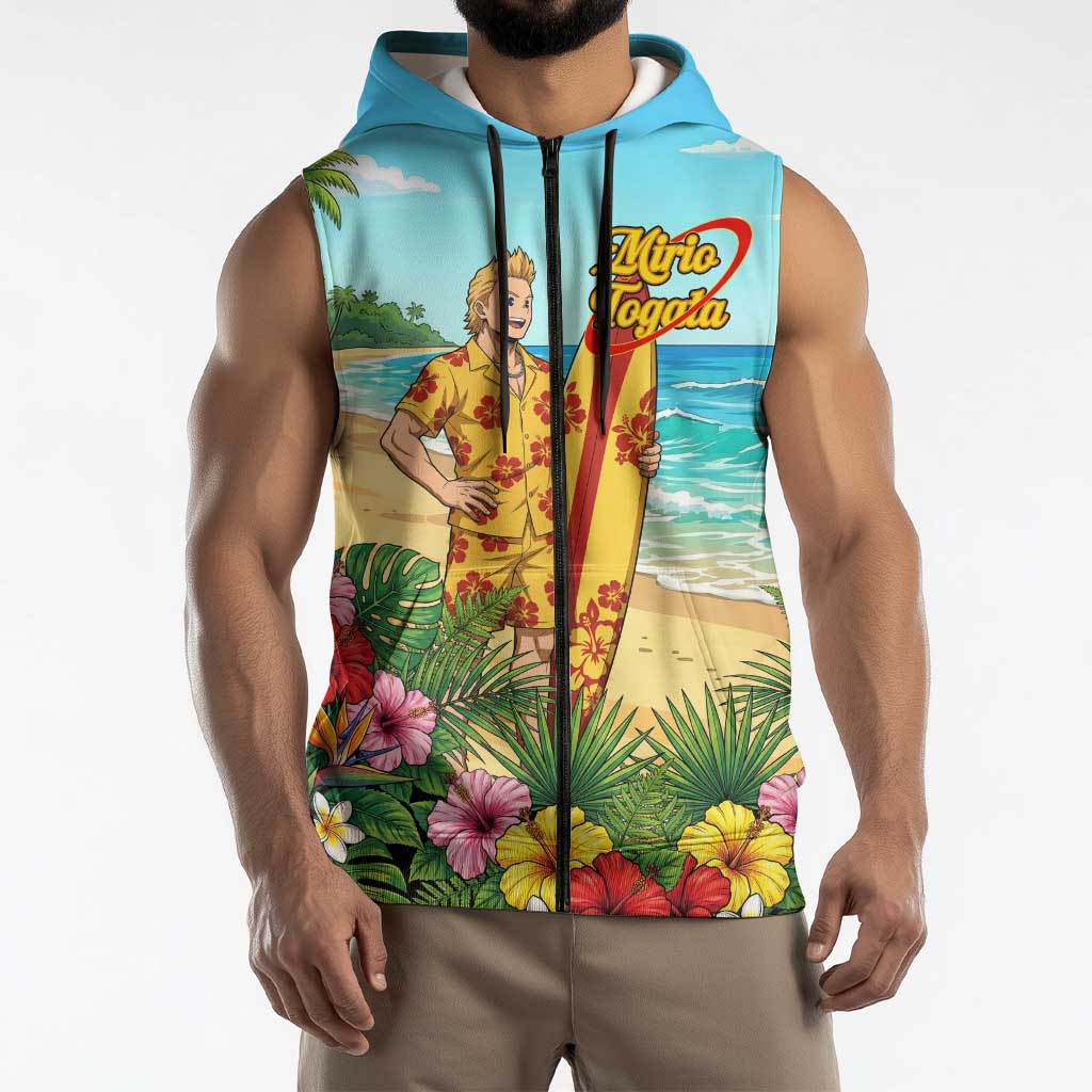 Mirio Togata Summer Chill Sleeveless Zip Hoodie Tropical Anime Surf Scene