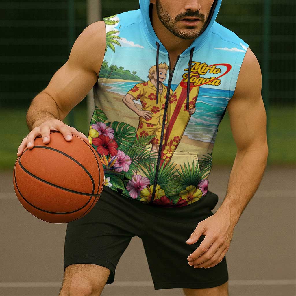 Mirio Togata Summer Chill Sleeveless Zip Hoodie Tropical Anime Surf Scene